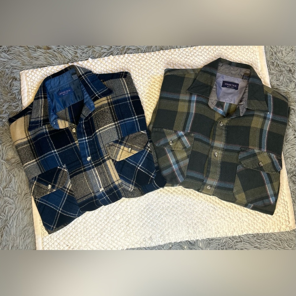 Set of Vintage 90s Spare Time Flannels- Blue & Gray